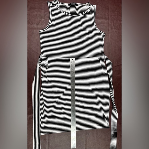 Black & White Stripe Sleeveless Dress with Tie Waist and Pockets - Picture 9 of 10